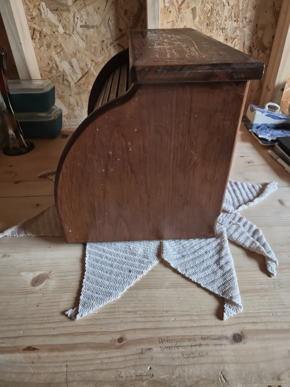 Vintage Wooden Roll-Top Bread Box in Warm Brown